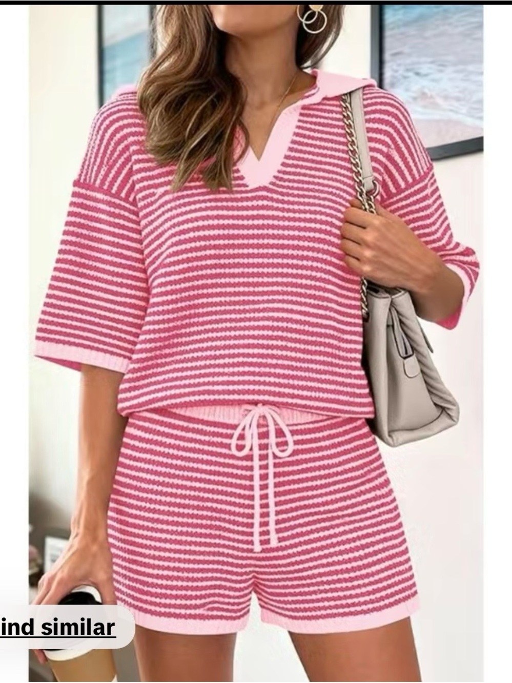 Pretty Garden Striped Pink Knit Lounge Matching Set